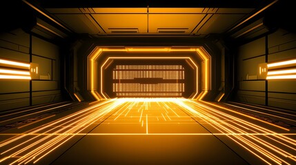 Poster - Futuristic tunnel with glowing lines and digital patterns.