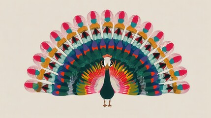 Poster - Colorful peacock illustration with detailed feathers.