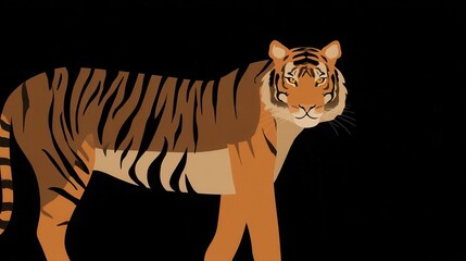 Poster - A tiger, stylized in a flat design.