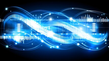 Poster - Abstract design with glowing blue lines and patterns.