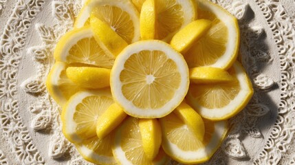 Poster - Lemon Wedges Arranged in a Beautiful Mandala Pattern on a Decorative Background Creating a Fresh and Vibrant Display