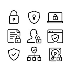 Leinwandbilder - Cybersecurity data protection icons. Outline symbols. Line design