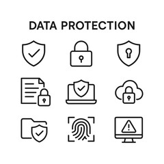 Leinwandbilder - Data protection security icons. Outline symbols. Line design