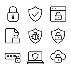 Leinwandbilder - Digital security protection icons. Outline symbols. Line design
