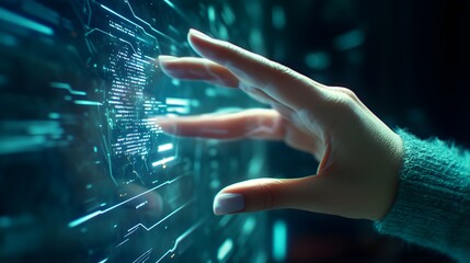 Poster - A hand interacts with a glowing digital interface.
