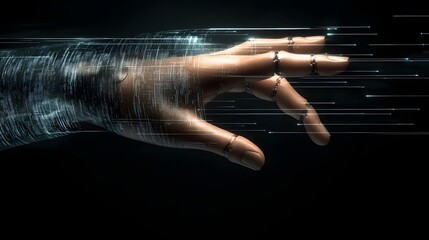 Poster - A metallic hand reaches out into a digital stream.