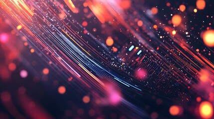 Poster - Dynamic lines of light and color against a dark background.
