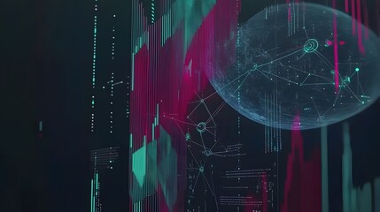 Aufkleber - Abstract digital design with glowing lines and shapes.