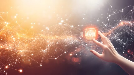 Aufkleber - A hand interacts with a glowing interface.
