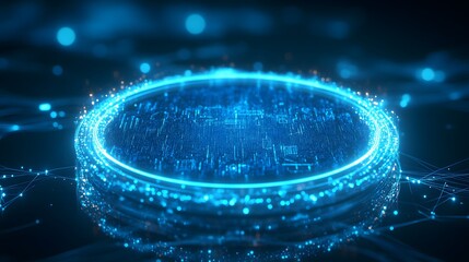 Aufkleber - Digital circuit design illuminated by glowing blue light.