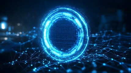 Aufkleber - Abstract digital sphere with glowing rings and network.