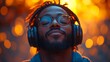 © Micro - Headphones mockup with peaceful man wearing glasses and vibrant bokeh