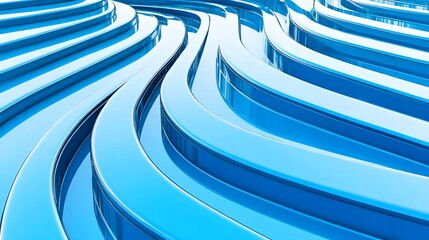 Poster - Abstract design of flowing, layered,  blue forms.