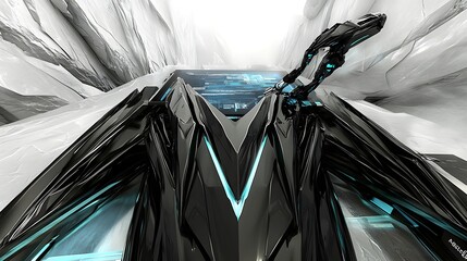 Aufkleber - Futuristic architectural design with black and teal accents.