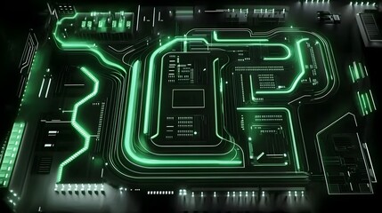 Poster - Detailed view of a glowing circuit board.