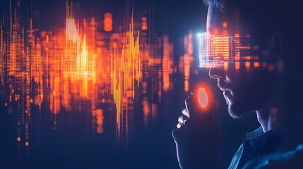 Poster - Futuristic man with holographic overlay of data and fingerprint.