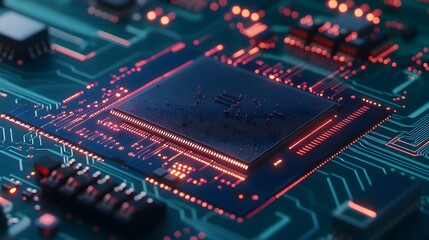 Poster - Close-up view of a computer circuit board with a central processing unit.