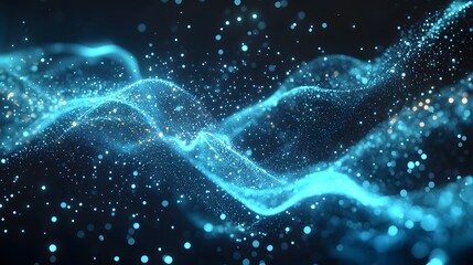 Poster - Abstract digital particles create flowing shapes against a dark background.