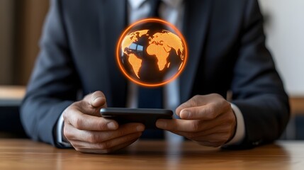 Poster - Holographic globe displayed on a smartphone.