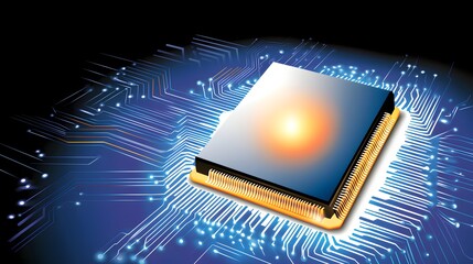 Poster - Detailed graphic of a computer processor on circuit board.