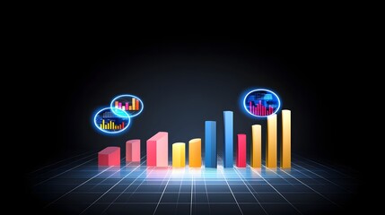 Poster - Colorful bar graphs on a digital grid background.