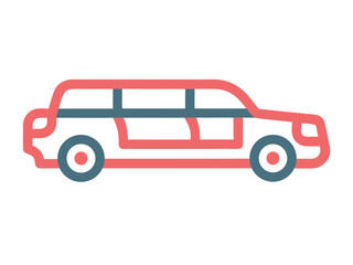Poster - Stylized Limousine Icon in Red and Blue on White Background