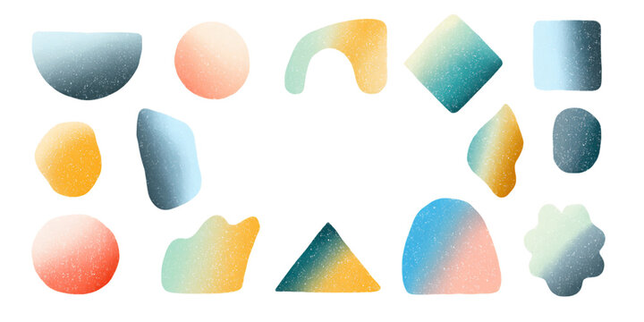 Variety of Muted Tone Gradient Geometric Shapes Composition Against Transparent Backdrop Creating Central Black Copy Space And Scattered White Dots, PNG