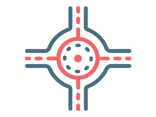 Poster - Roundabout Road Intersection Icon Illustration with Red and Blue Colors