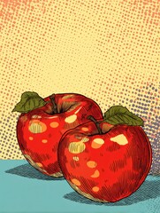 Poster - Stylized Flat Design Retro Halftone Apples With Vibrant Colors and Pop-Art Aesthetic Against a Blank Upper Layout
