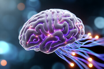 Poster - Visualization of a Human Brain With Neural Connections Emerging From Its Surface in a Digital Environment