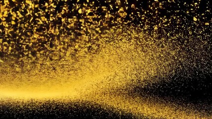 Poster - Glittering gold dust particles flow across black, creating a dynamic abstract background texture effect.