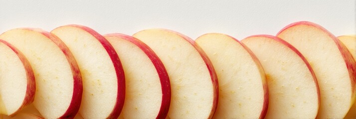Poster - Sliced Apples Arranged Vertically With a Clean Background and Blank Upper Zone for Creative Design and Presentation