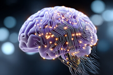 Poster - Artificial Intelligence Concept Showcasing a Futuristic Brain Design With Glowing Circuits and Connections