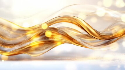 Poster - Golden abstract wave fluid motion glowing light soft elegant background with luxury design, shimmering effect, smooth texture, modern art, creative energy, and dreamy sophisticated festive bright