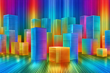 Poster - Colorful Urban Skyline With Vibrant Light Reflections in a Digitally Created Environment During Night Time
