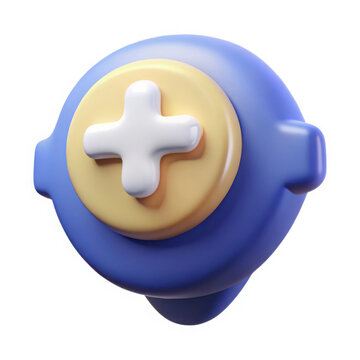 3d rendered blue and yellow button with white plus symbol isolated on white background
