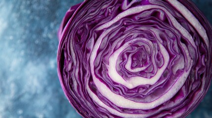 Poster - Sliced Red Cabbage Arranged in a Natural Mandala Design Showcasing Intricate Patterns and Textures Under Natural Light