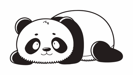 Poster - Illustration of a cute panda lying down with a sweet expression and simple black and white design style created with generated ai