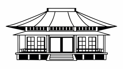 Aufkleber - Illustration of a traditional japanese building with a multi tiered roof and a small set of stairs created with generated ai