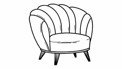 Aufkleber - Illustration of a rounded armchair with ribbed back and short tapered legs in black and white outline created with generated ai