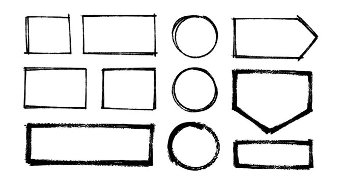 Box brush stroke frames line, Text box outline frame, Grunge paint brush square shapes in Hand-drawn style set, Brush borders Vector illustration