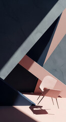 Aufkleber - A modern chair sits within an abstract geometric composition of light and shadow.