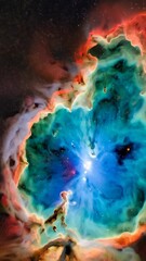 Wall Mural - vibrant celestial cloud formation in deep space with swirls of turquoise blue, red, and orange gas a