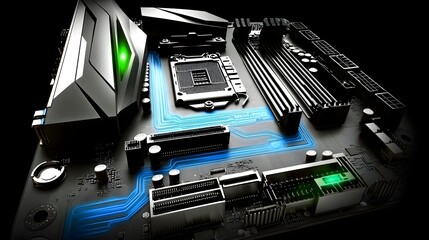 Poster - Close-up view of a modern computer motherboard.