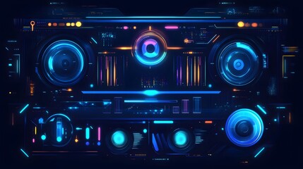 Poster - Futuristic electronic interface design with glowing elements.