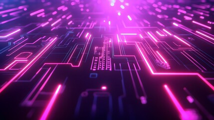 Poster - Detailed circuit board design with vibrant neon lines.