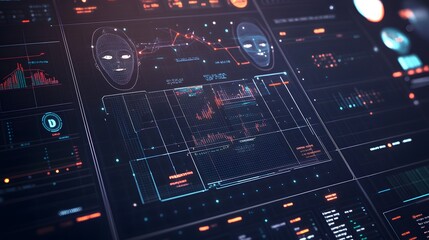 Poster - A digital dashboard displays biometric data and various information.