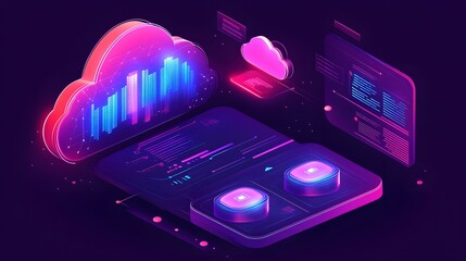 Poster - Futuristic illustration of cloud computing and digital interface.