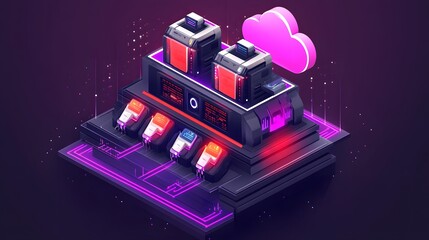 Poster - Futuristic server farm connected to a cloud.