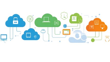Poster - Colorful network of interconnected cloud services.